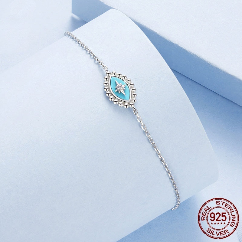Eight-pointed Stars Devil's Eye Bracelet Sterling Silver White Gold Plated