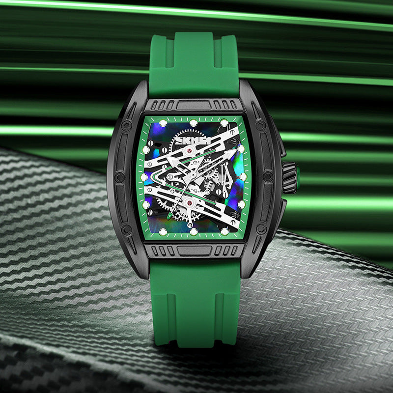Hollow Sheet Plate Trendy Barrel-shaped Waterproof Luminous Fashion Quartz Watch For Men