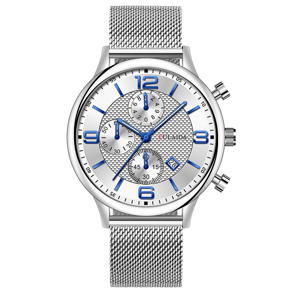 Mesh Strap Calendar Quartz Simple Casual All-match Men's