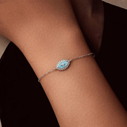 Eight-pointed Stars Devil's Eye Bracelet Sterling Silver White Gold Plated
