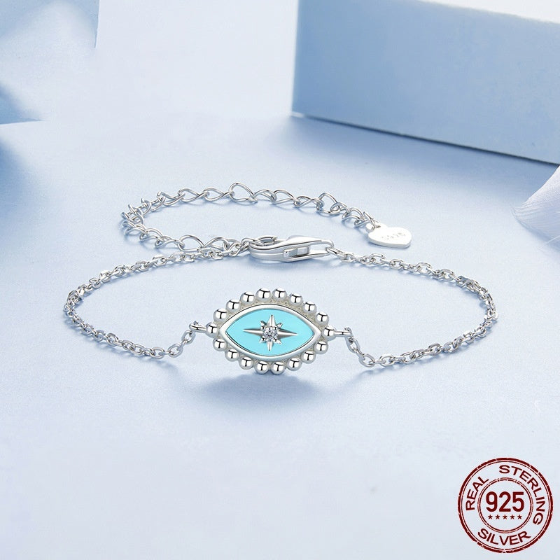 Eight-pointed Stars Devil's Eye Bracelet Sterling Silver White Gold Plated