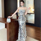 Sequin Engagement Evening Dress For Toasting High-end Light Luxury High-end Host Fishtail Strapless Dress