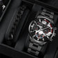 2pcs Men's New Popular Steel Strip Fashion Business Three Eye Quartz Watch Bracelet Set Valentine's Day Gifts