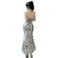 Sequin Engagement Evening Dress For Toasting High-end Light Luxury High-end Host Fishtail Strapless Dress