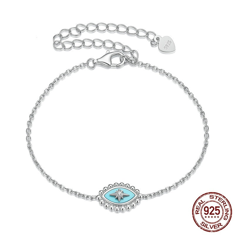 Eight-pointed Stars Devil's Eye Bracelet Sterling Silver White Gold Plated