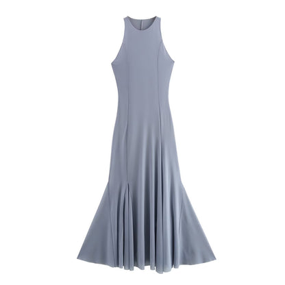Slim Fit Wide Hem Silk Net Midi Skirt Dress