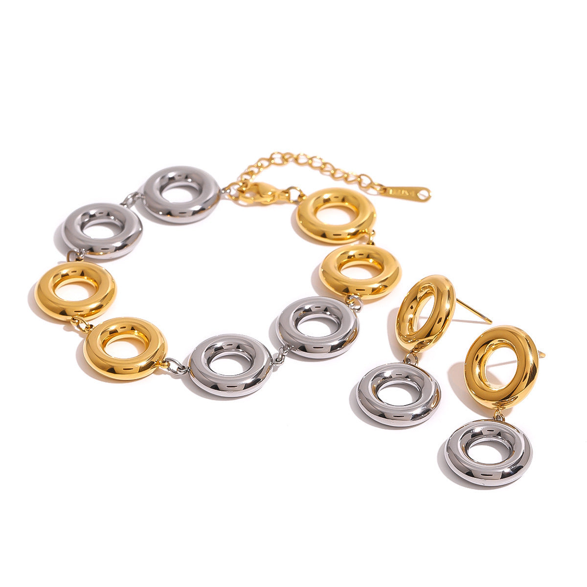 Stainless Steel Gold And Silver Contrast Color Ring Pendant Earrings