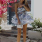 Vacation Style One-shoulder Pleated Lace-up Cutout Printed Puffy Cake Dress