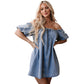 Solid Color Denim Skirt Pleated Lace-up Dress