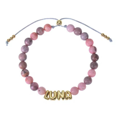 Bubble Letter Bracelet, Natural Stone Name Bracelet