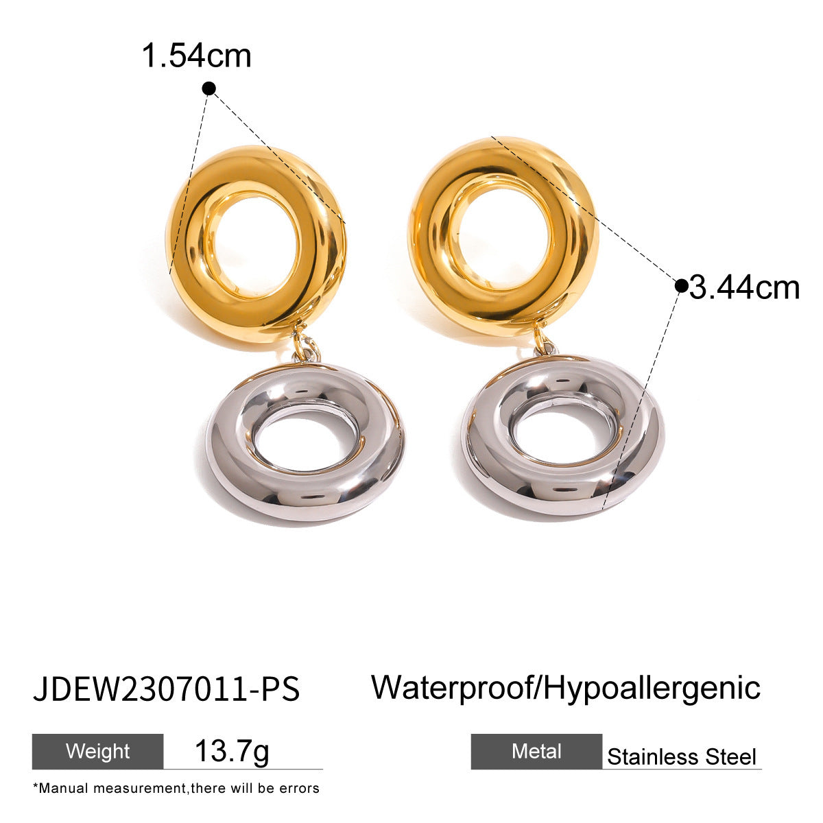 Stainless Steel Gold And Silver Contrast Color Ring Pendant Earrings