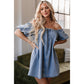 Solid Color Denim Skirt Pleated Lace-up Dress