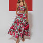 Rose Print Red With Spaghetti Straps Top Two-piece Set
