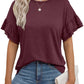 Solid Color Round Neck Ruffle Sleeve Short Sleeve T-shirt Top