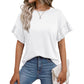 Solid Color Round Neck Ruffle Sleeve Short Sleeve T-shirt Top