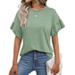 Solid Color Round Neck Ruffle Sleeve Short Sleeve T-shirt Top