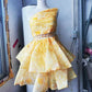 Vacation Style One-shoulder Pleated Lace-up Cutout Printed Puffy Cake Dress