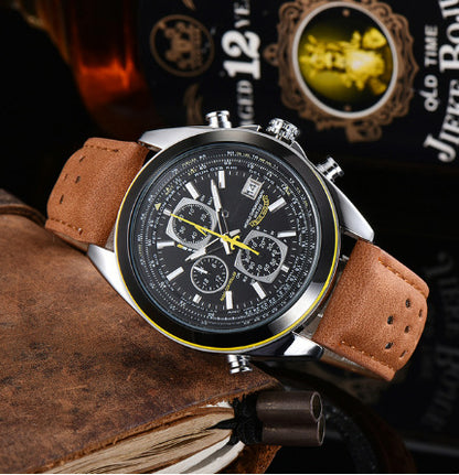 Men's Steel Belt Leather Quartz Full-function Blue Angel Hand Watch