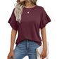 Solid Color Round Neck Ruffle Sleeve Short Sleeve T-shirt Top