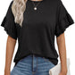 Solid Color Round Neck Ruffle Sleeve Short Sleeve T-shirt Top