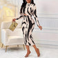 European American Fashion Floral Print Midriff-baring Long Sleeve Hip-wrapped Temperament Dress