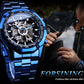 Casual Hollow Blue Plating Automatic Mechanical Watch