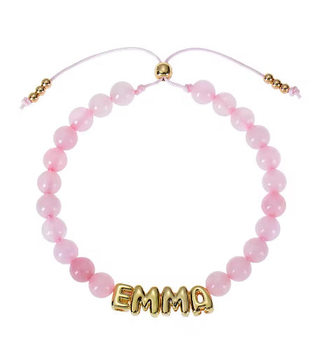 Bubble Letter Bracelet, Natural Stone Name Bracelet